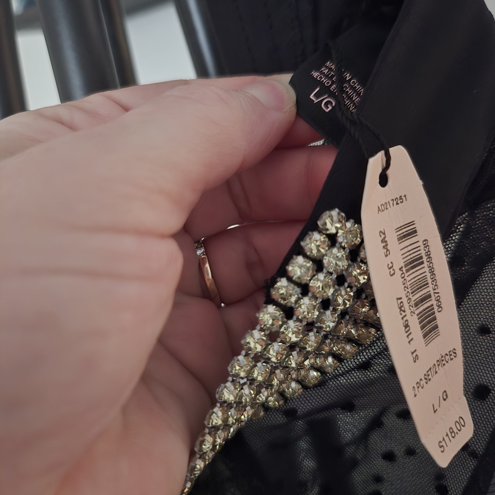 Victoria's Secret Sheer Black Bodysuit with Silver & Bling Details